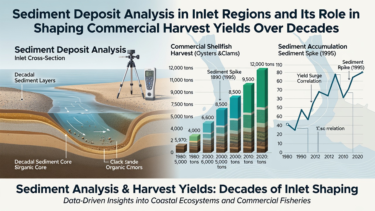 Sediment Deposit Analysis in Inlet Regions and Its Role in Shaping Commercial Harvest Yields Over Decades